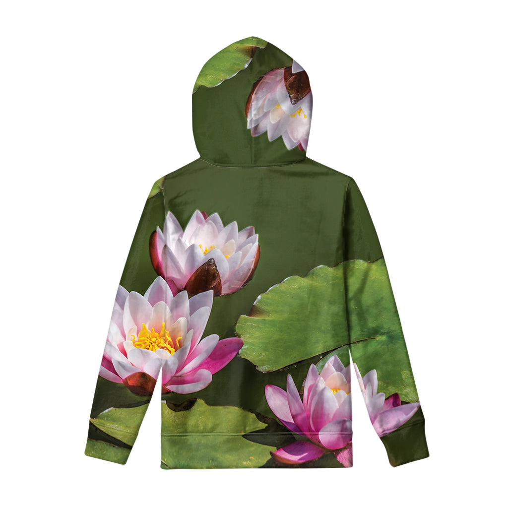 Pink Water Lilies Print Pullover Hoodie