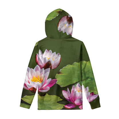 Pink Water Lilies Print Pullover Hoodie
