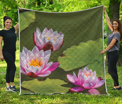 Pink Water Lilies Print Quilt
