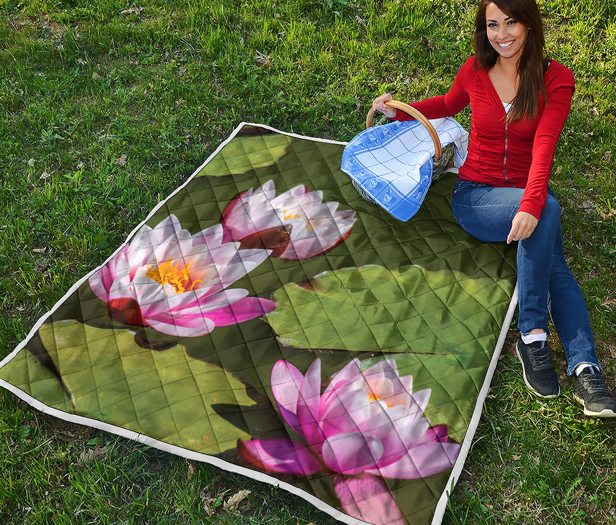 Pink Water Lilies Print Quilt