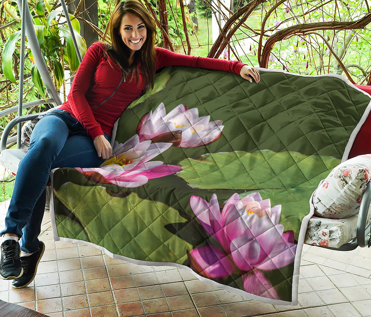 Pink Water Lilies Print Quilt