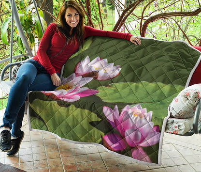 Pink Water Lilies Print Quilt