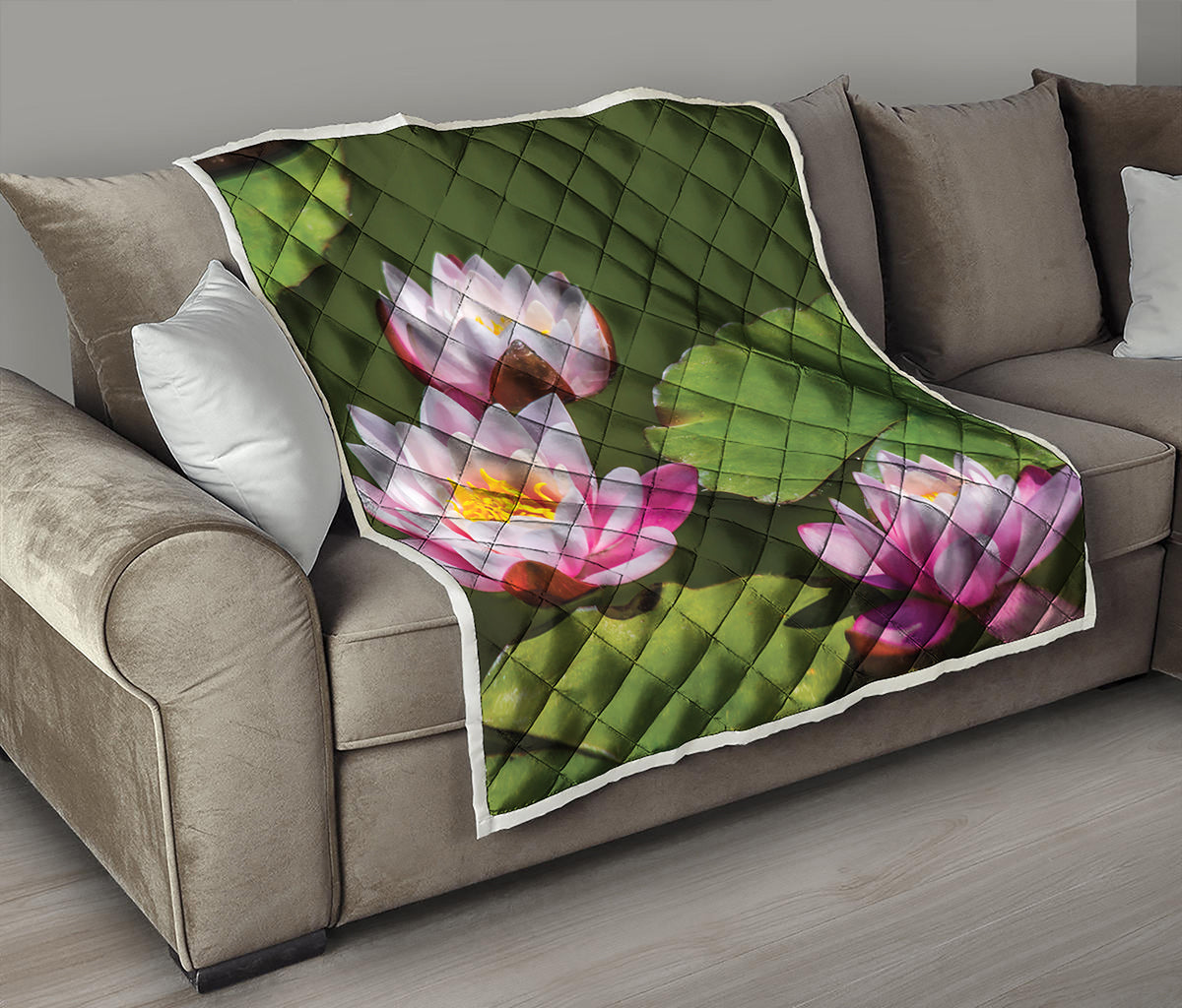 Pink Water Lilies Print Quilt