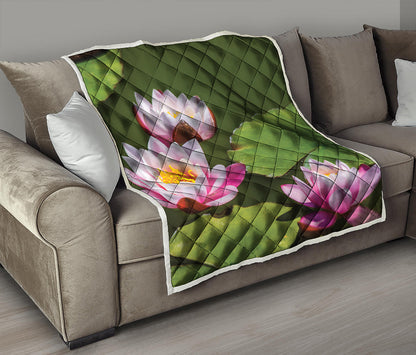 Pink Water Lilies Print Quilt