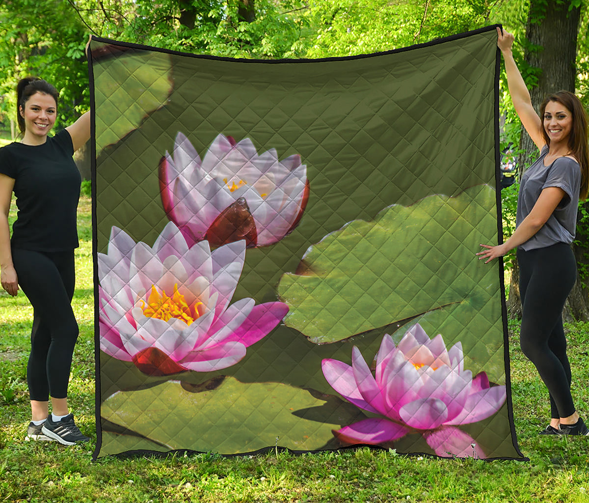 Pink Water Lilies Print Quilt