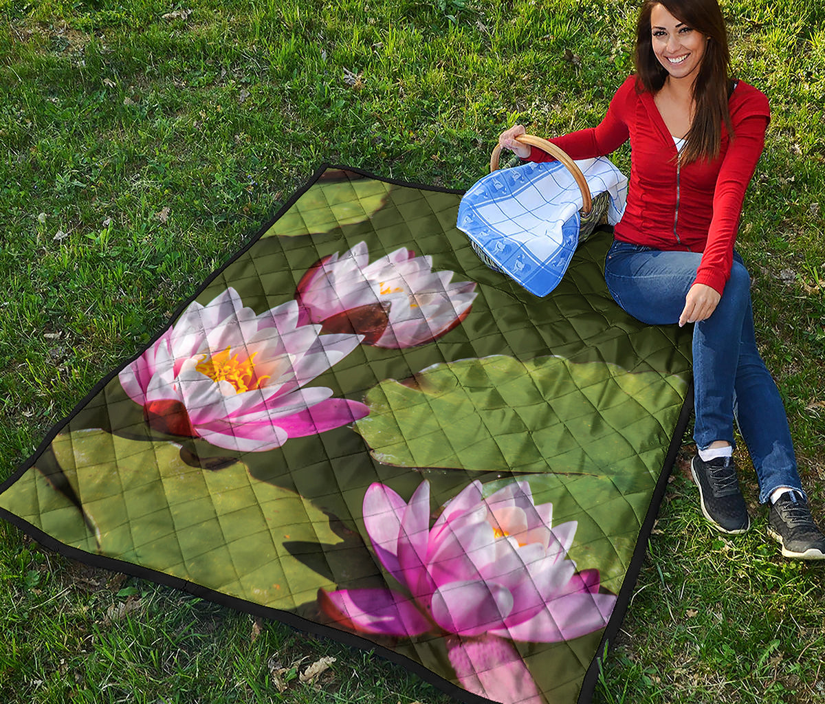 Pink Water Lilies Print Quilt