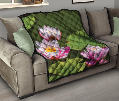 Pink Water Lilies Print Quilt