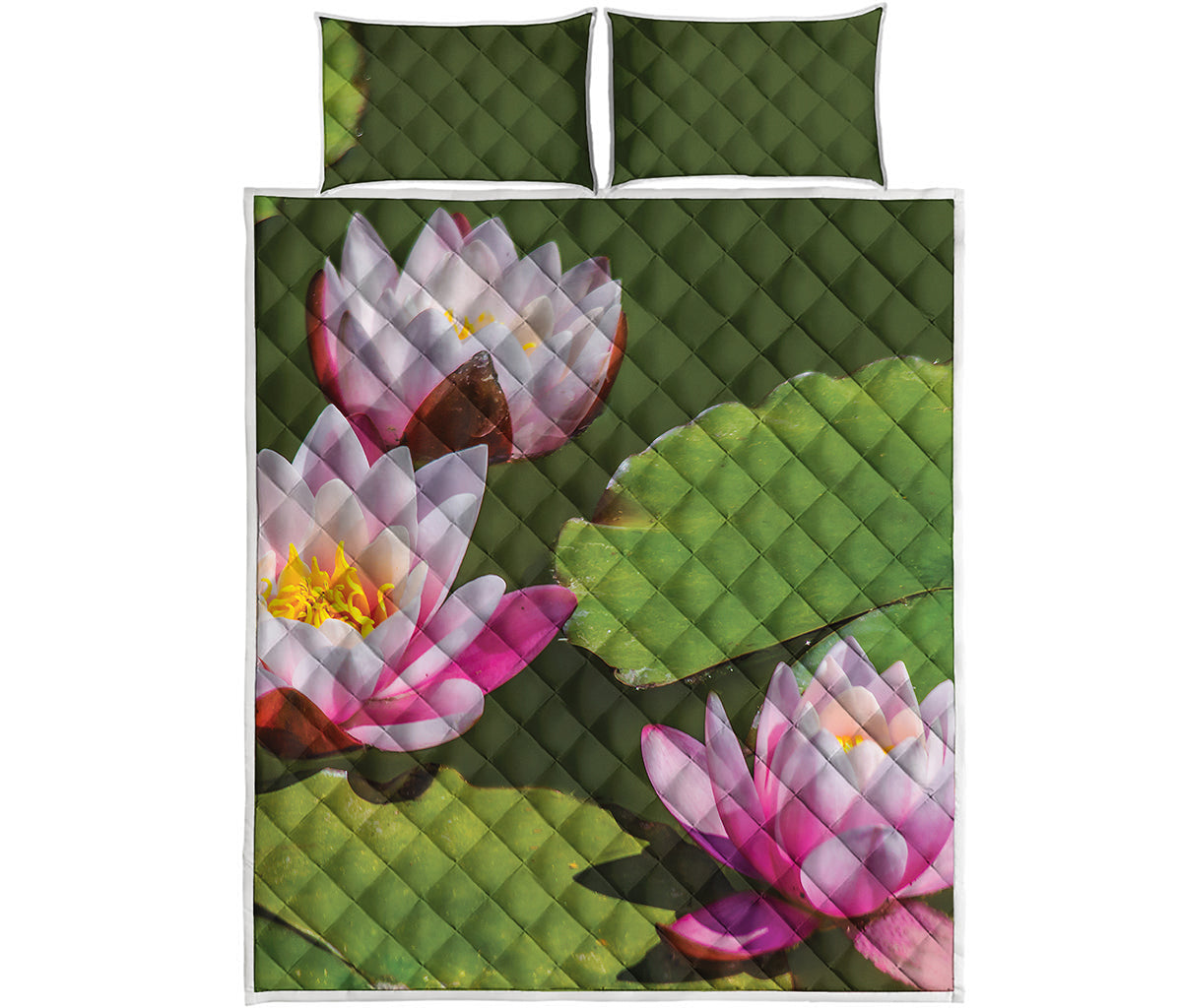 Pink Water Lilies Print Quilt Bed Set