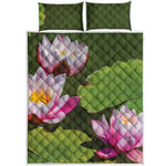 Pink Water Lilies Print Quilt Bed Set