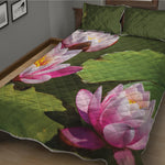 Pink Water Lilies Print Quilt Bed Set