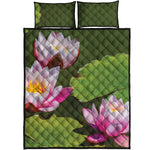 Pink Water Lilies Print Quilt Bed Set