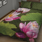 Pink Water Lilies Print Quilt Bed Set