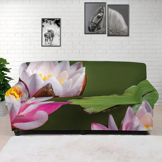 Pink Water Lilies Print Sofa Cover