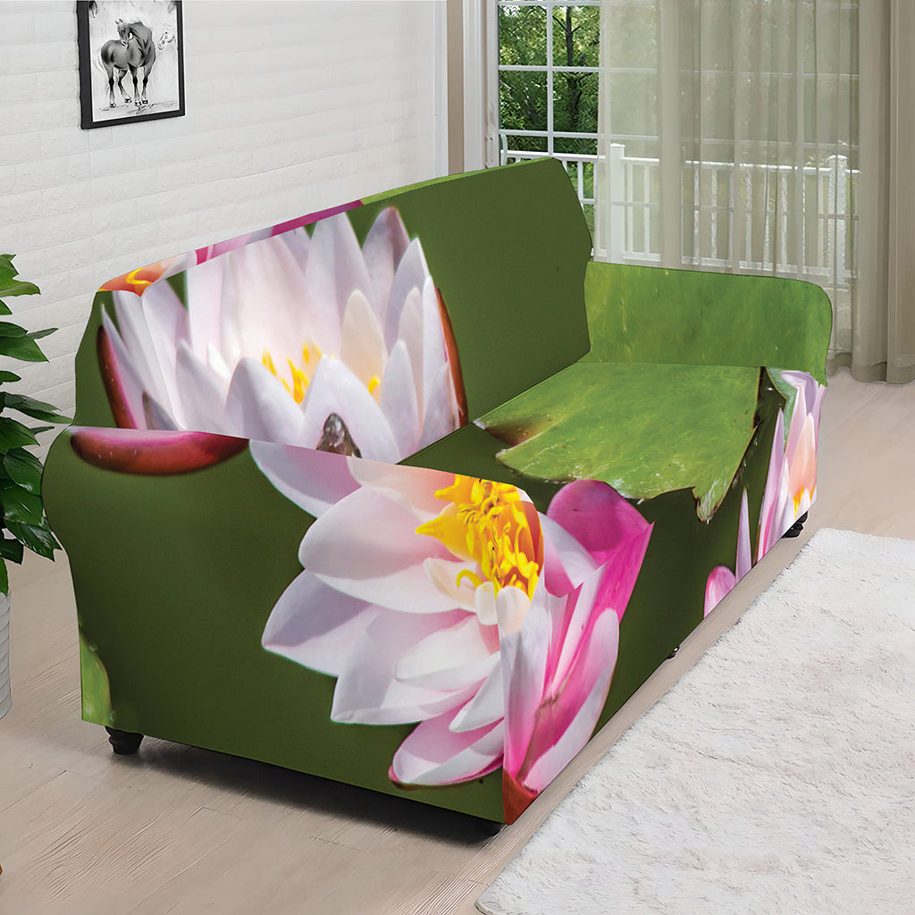 Pink Water Lilies Print Sofa Cover