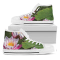 Pink Water Lilies Print White High Top Sneakers