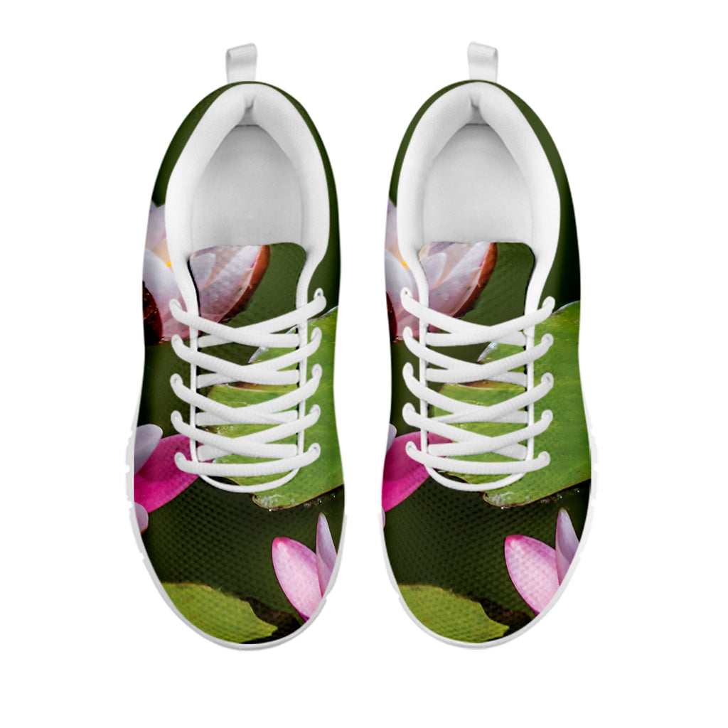 Pink Water Lilies Print White Sneakers