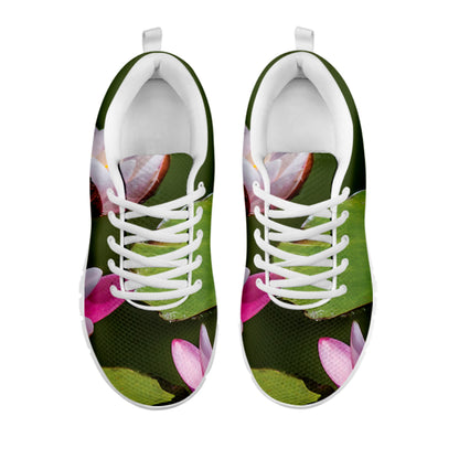 Pink Water Lilies Print White Sneakers