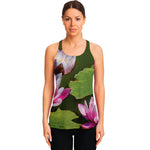 Pink Water Lilies Print Women's Racerback Tank Top