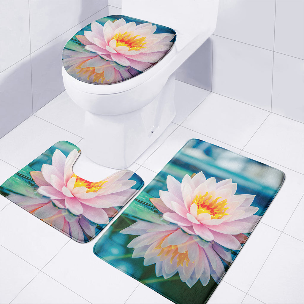 Pink Water Lily Print 3 Piece Bath Mat Set