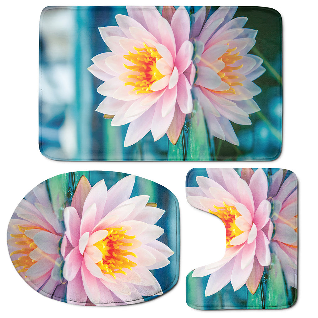 Pink Water Lily Print 3 Piece Bath Mat Set