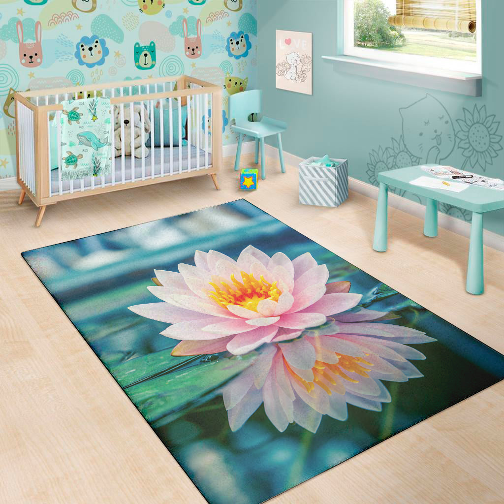 Pink Water Lily Print Area Rug