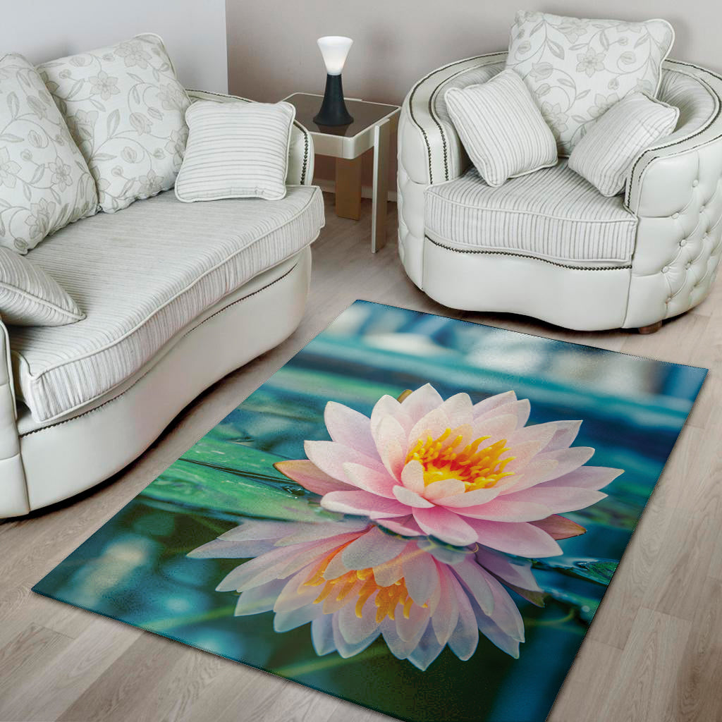 Pink Water Lily Print Area Rug