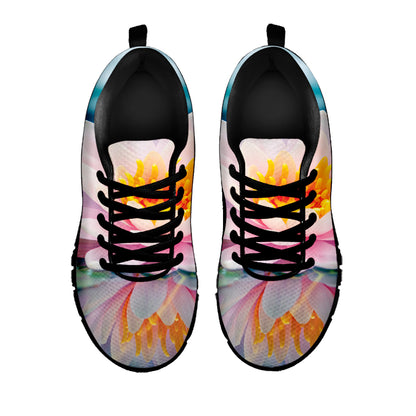 Pink Water Lily Print Black Sneakers