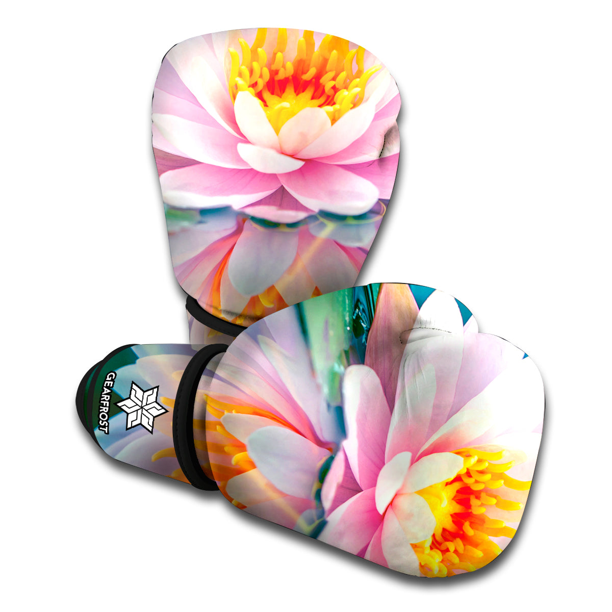 Pink Water Lily Print Boxing Gloves