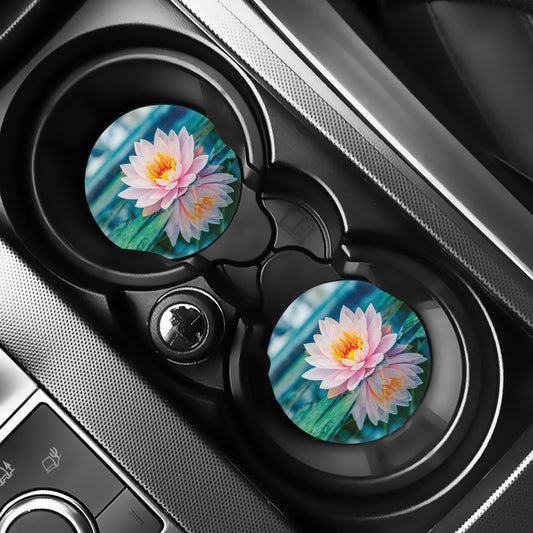 Pink Water Lily Print Car Coasters