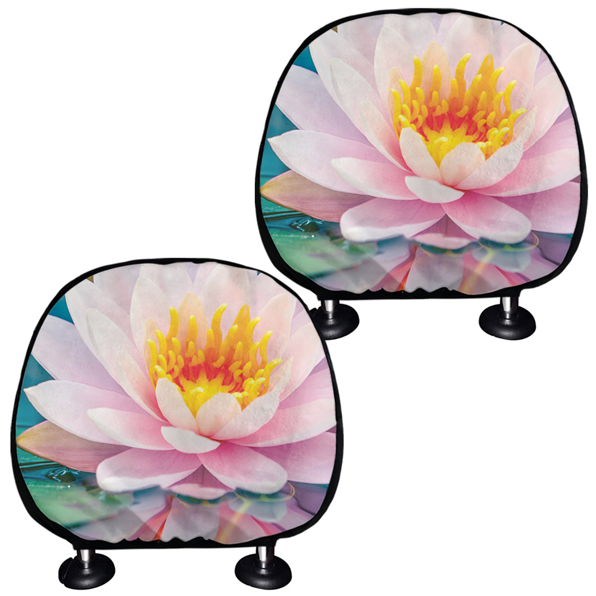 Pink Water Lily Print Car Headrest Covers
