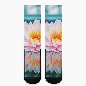 Pink Water Lily Print Crew Socks