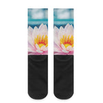 Pink Water Lily Print Crew Socks