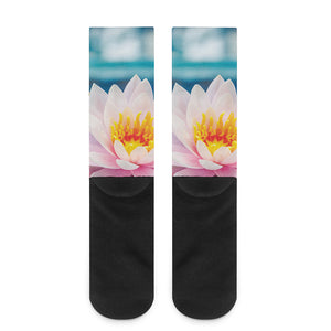 Pink Water Lily Print Crew Socks