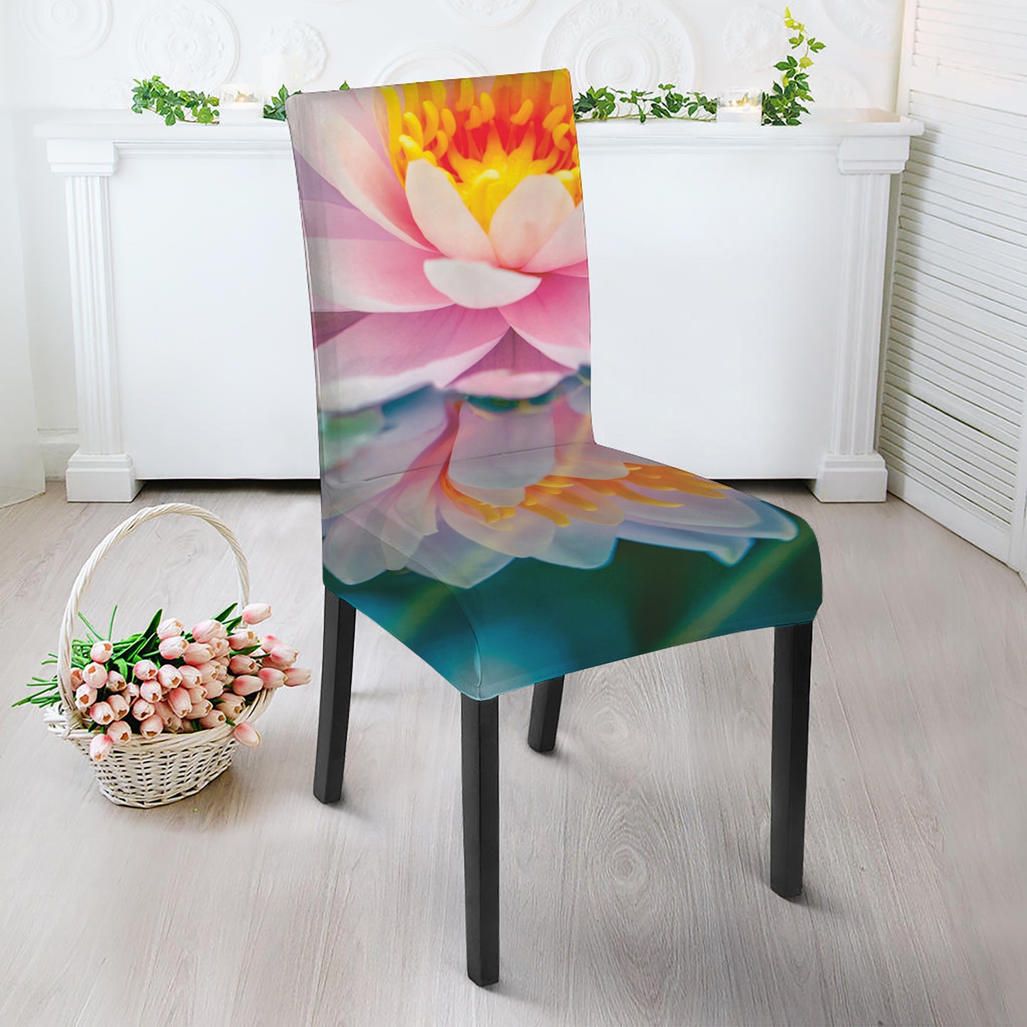 Pink Water Lily Print Dining Chair Slipcover