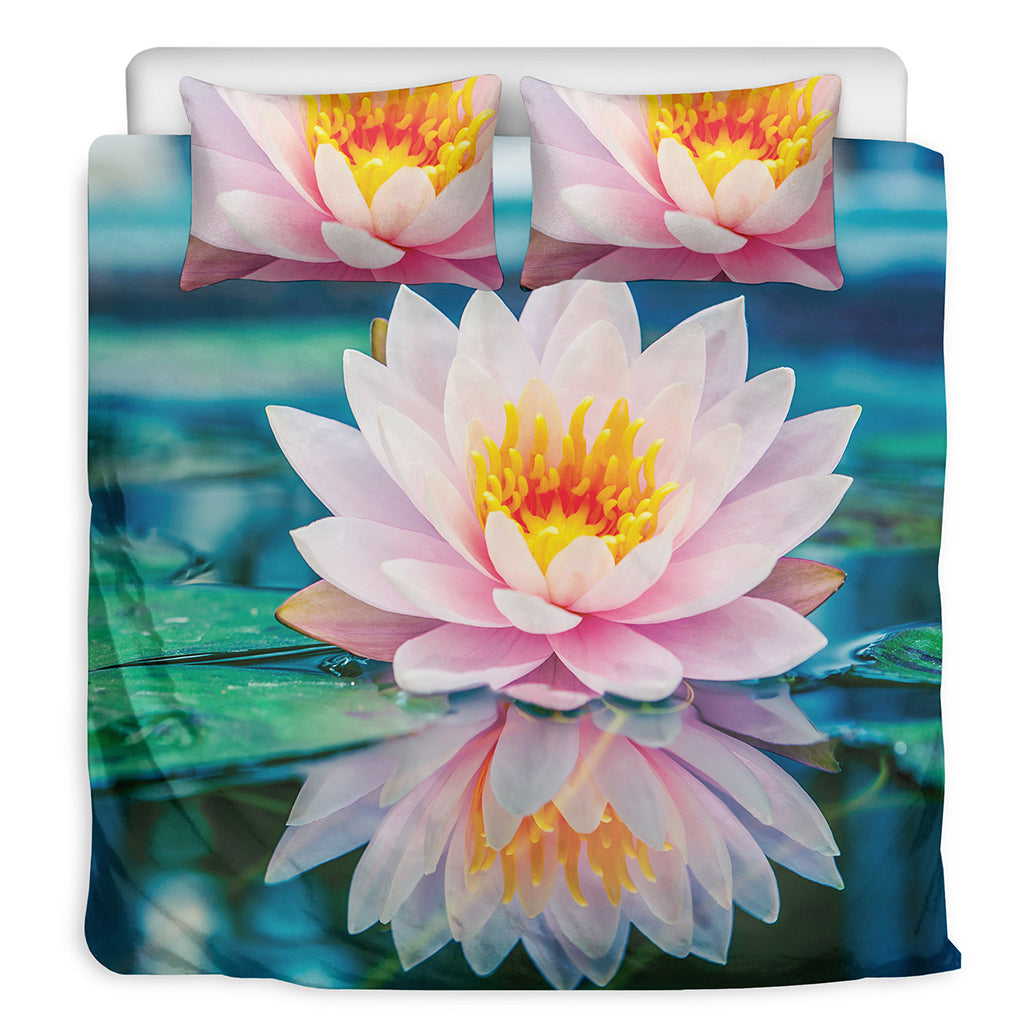 Pink Water Lily Print Duvet Cover Bedding Set