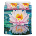 Pink Water Lily Print Duvet Cover Bedding Set