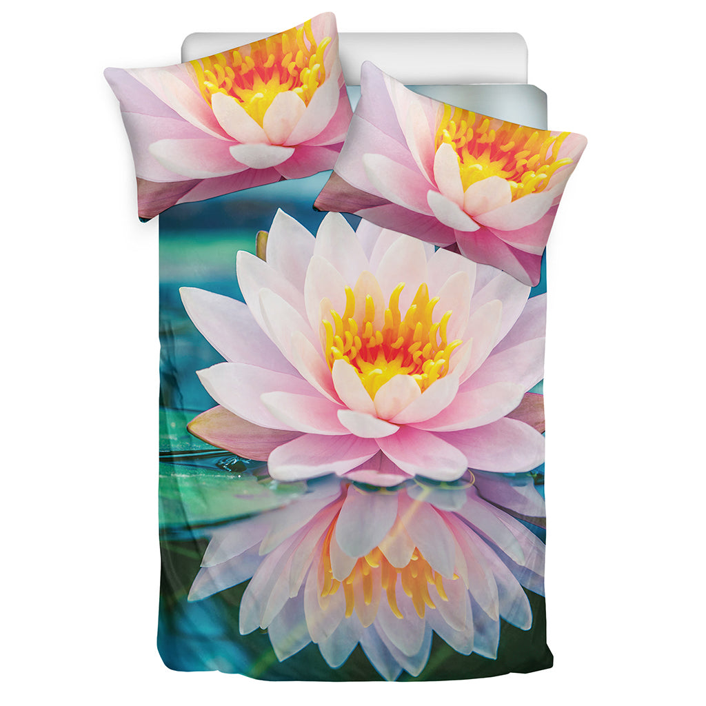 Pink Water Lily Print Duvet Cover Bedding Set