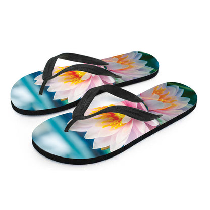 Pink Water Lily Print Flip Flops