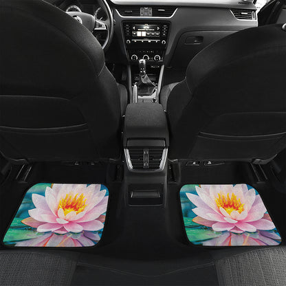 Pink Water Lily Print Front and Back Car Floor Mats