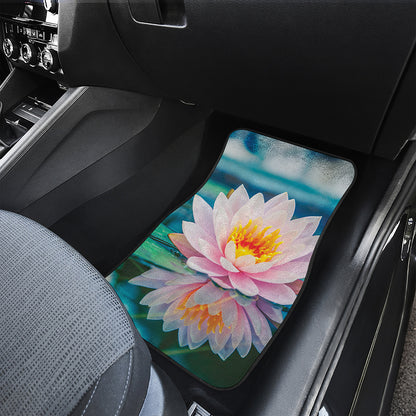 Pink Water Lily Print Front and Back Car Floor Mats