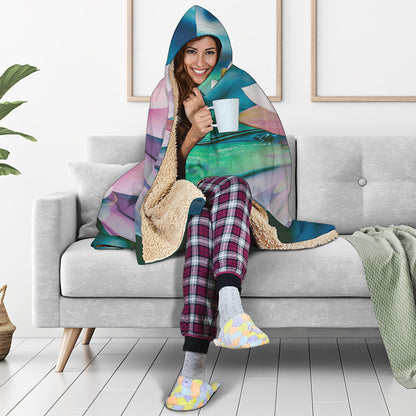 Pink Water Lily Print Hooded Blanket