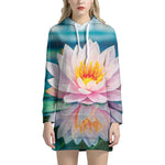 Pink Water Lily Print Hoodie Dress