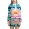 Pink Water Lily Print Hoodie Dress