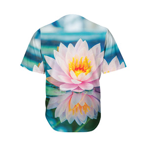 Pink Water Lily Print Men's Baseball Jersey