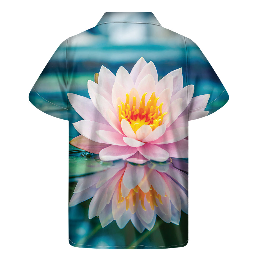 Pink Water Lily Print Men's Short Sleeve Shirt