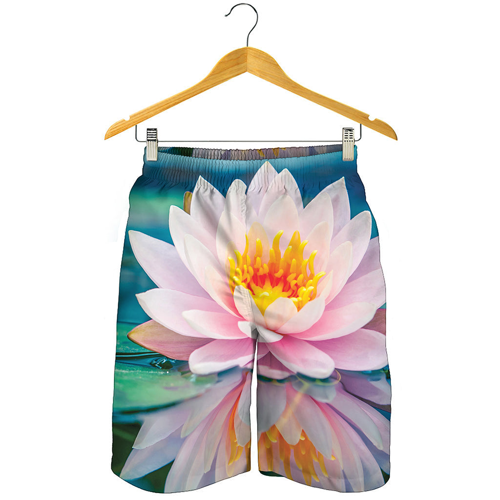 Pink Water Lily Print Men's Shorts