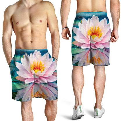 Pink Water Lily Print Men's Shorts