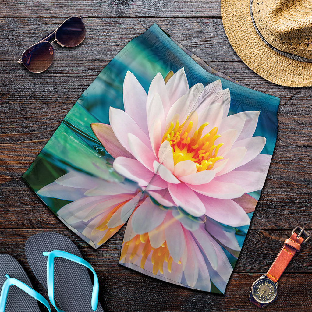 Pink Water Lily Print Men's Shorts