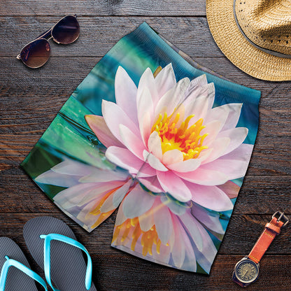 Pink Water Lily Print Men's Shorts