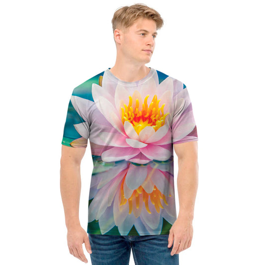 Pink Water Lily Print Men's T-Shirt